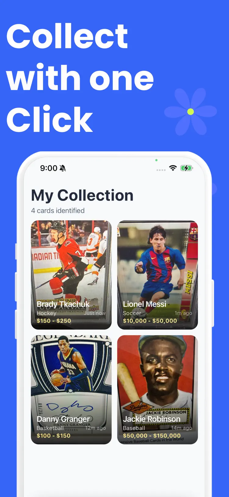 Sports Card Scanner: Value settings and feature screen