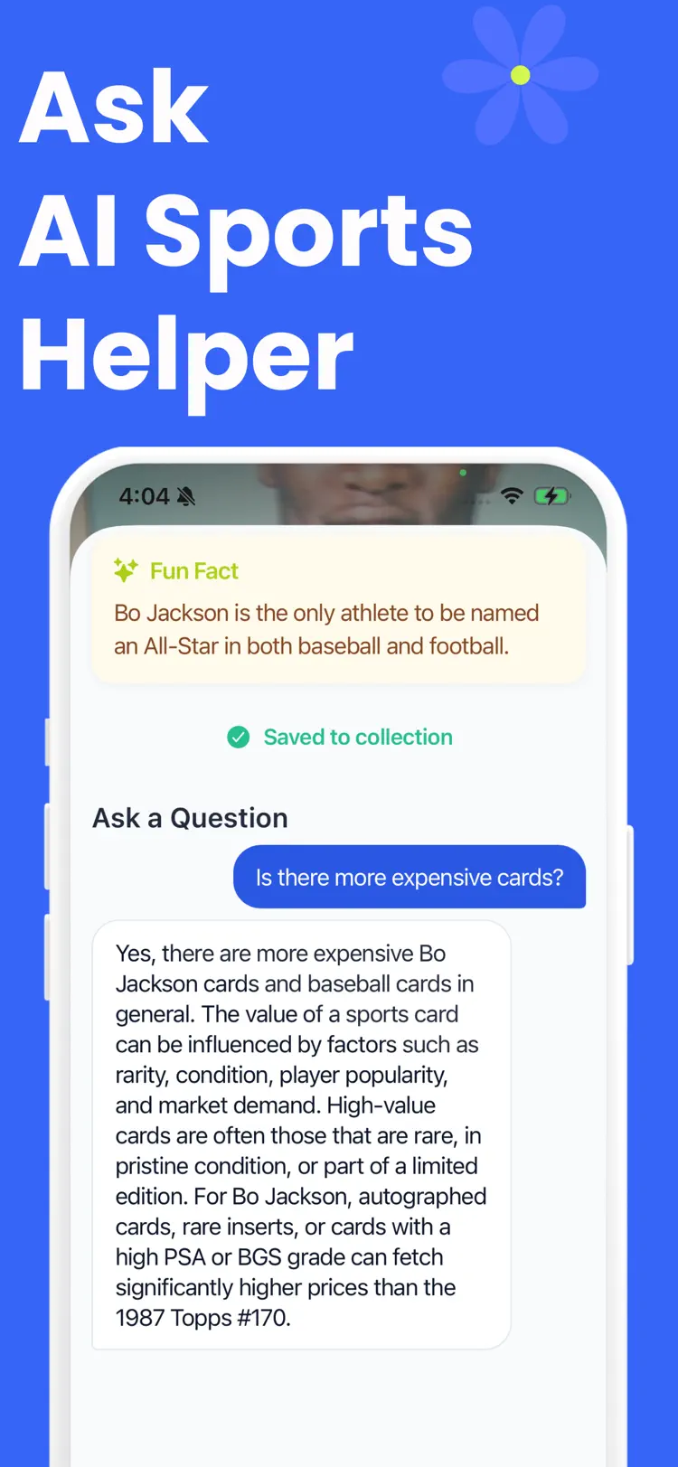 Sports Card Scanner: Value saved results and sharing options