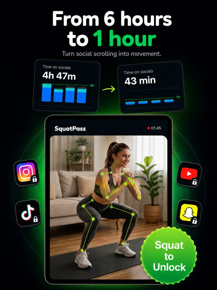 SquatPass: Exercise To Scroll saved results and sharing options