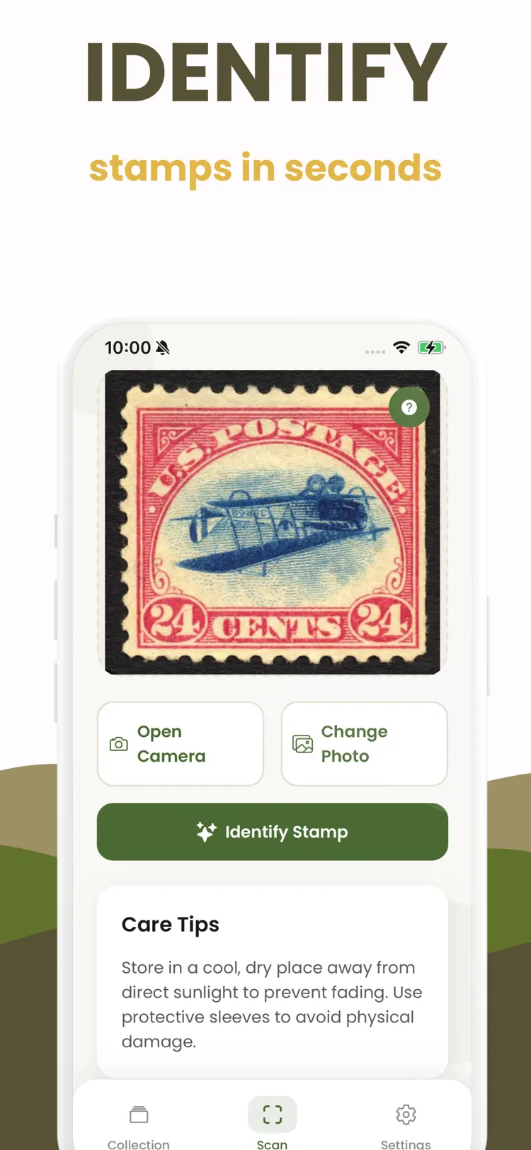Stamp Identifier · Stamp Value main tools and options on iPhone