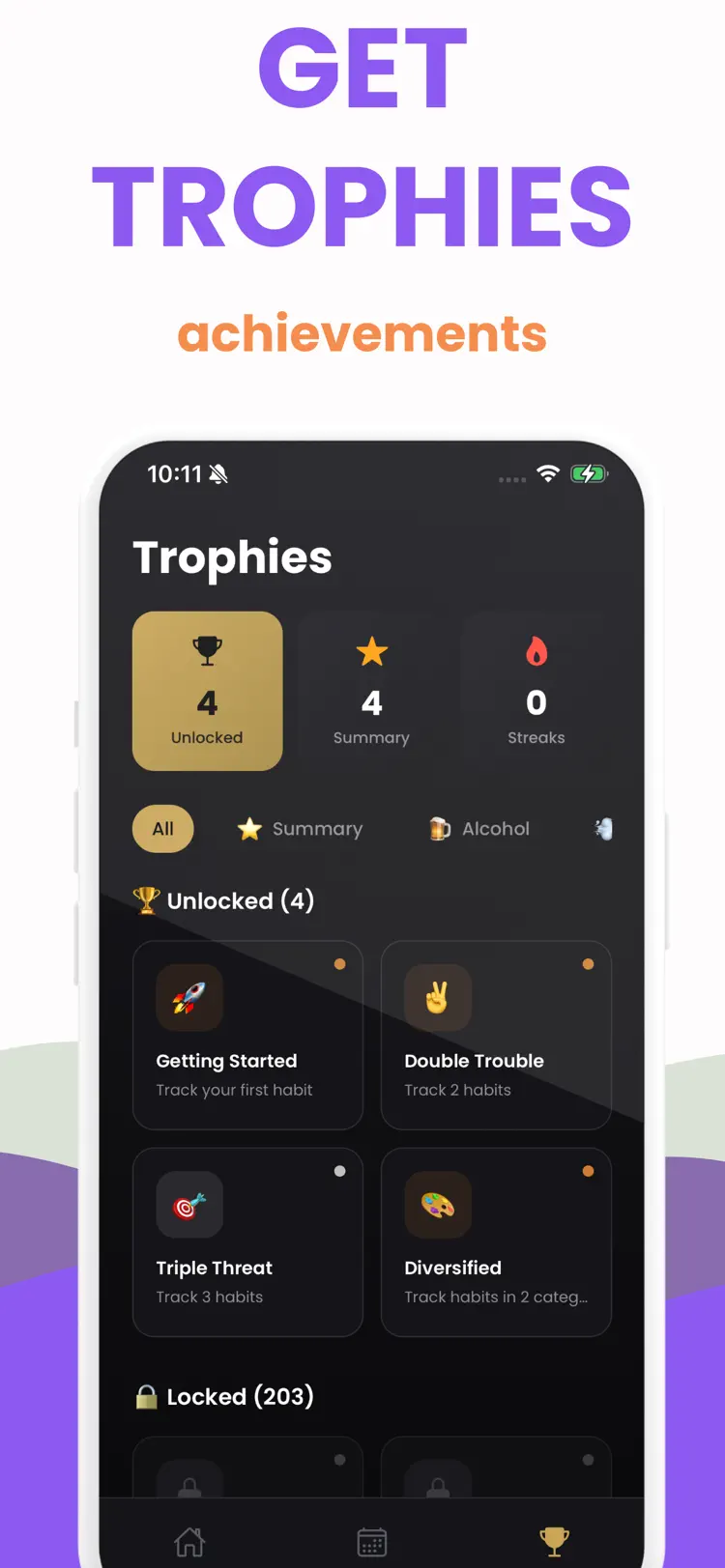 Streaks: Sober Day Tracker settings and feature screen