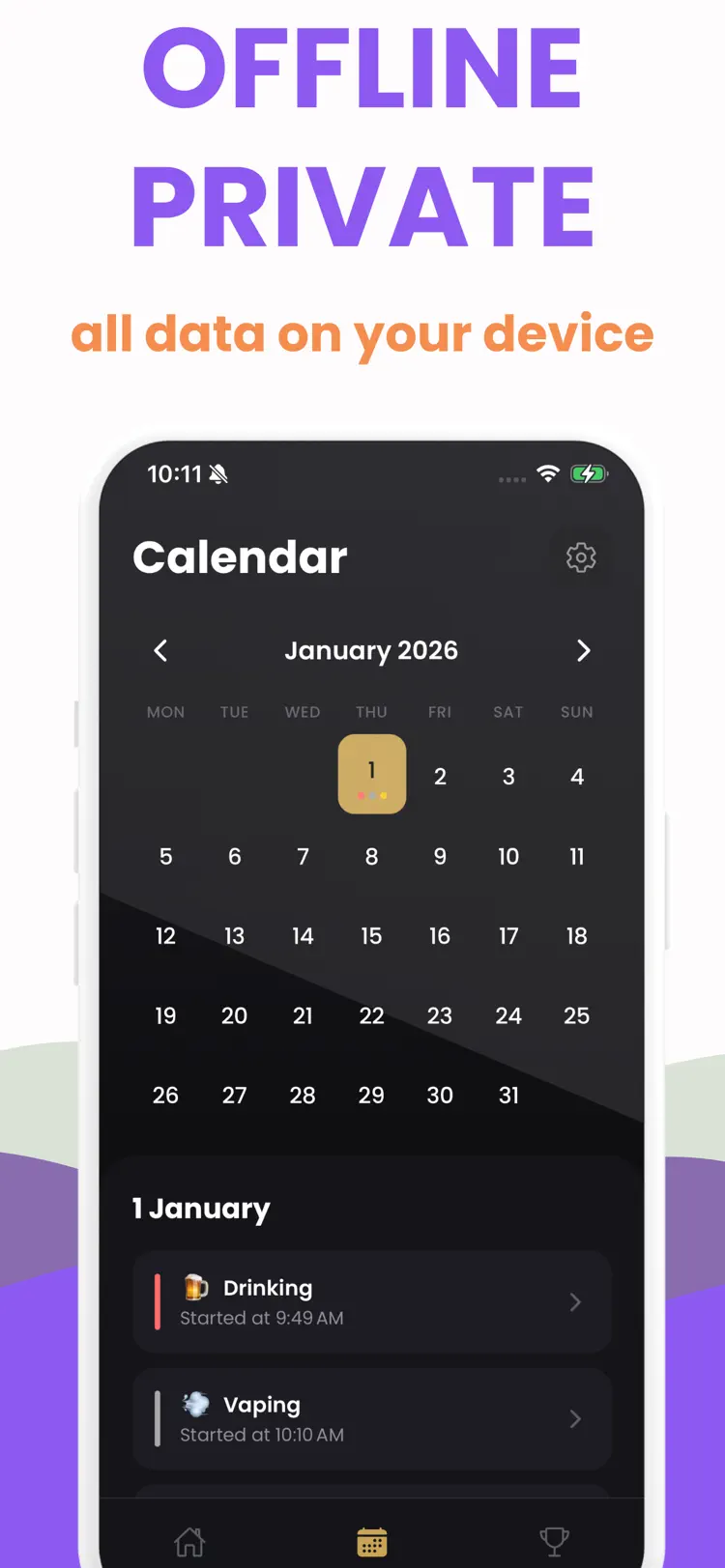 Streaks: Sober Day Tracker saved results and sharing options