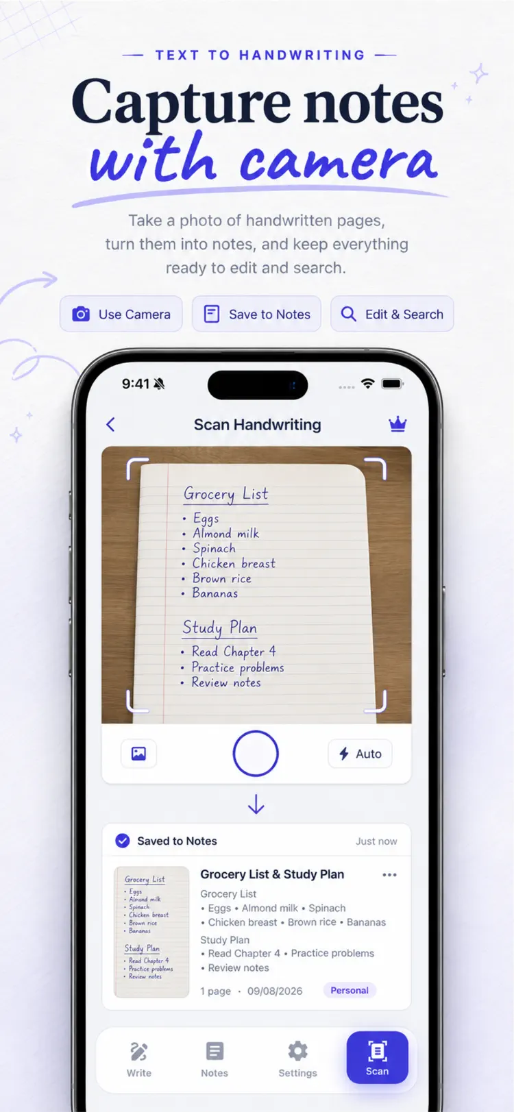 Text To Handwriting AI Convert iPhone app screen for turn typed text into realistic handwriting