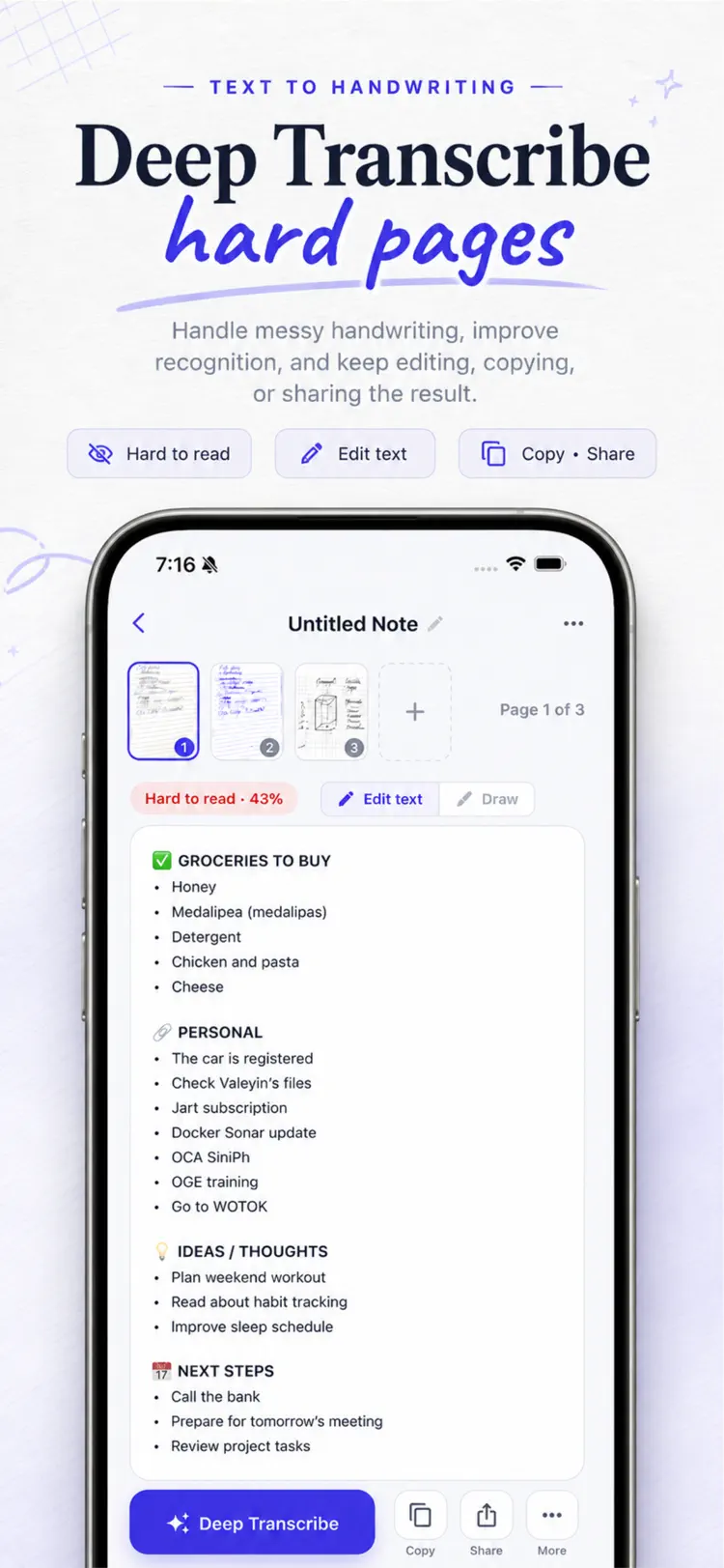 Text To Handwriting AI Convert settings and feature screen