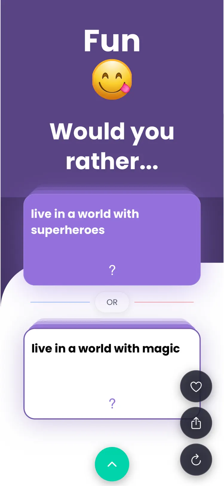 This or That: Would You Rather saved results and sharing options