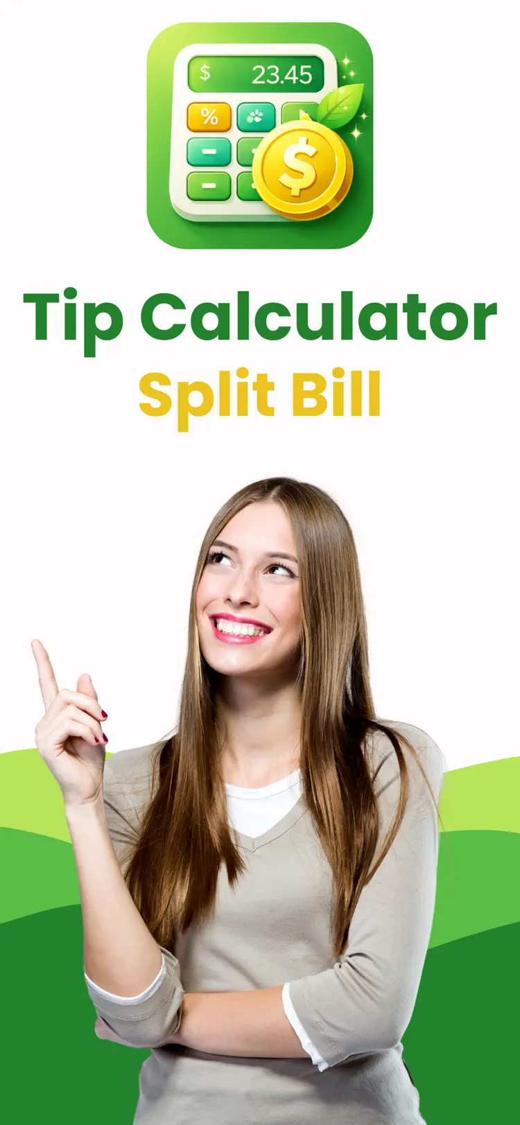 Tip Calculator % Split Bill iPhone app screen for calculate tips and split bills