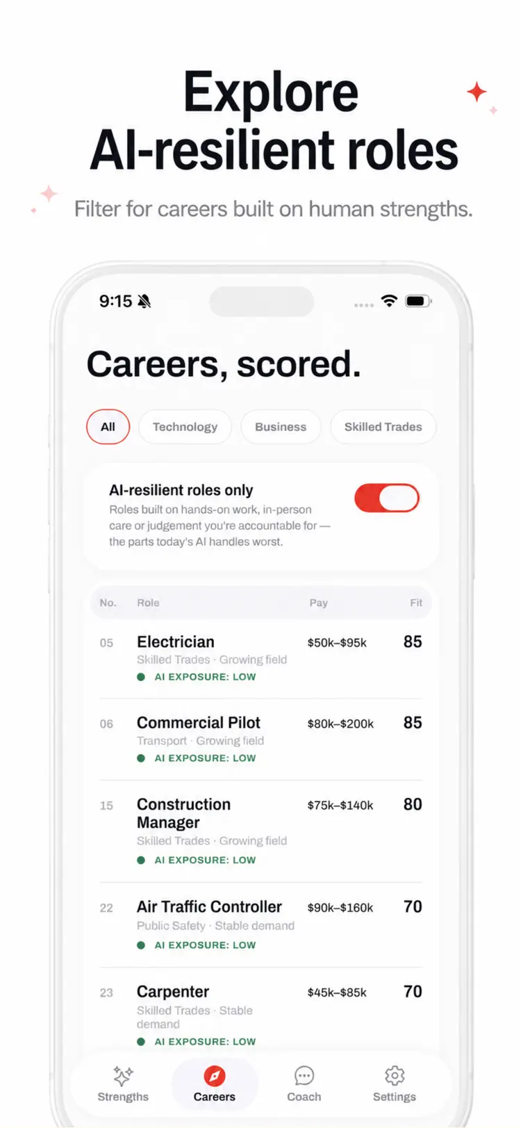 Personality Tests: Truepath settings and feature screen