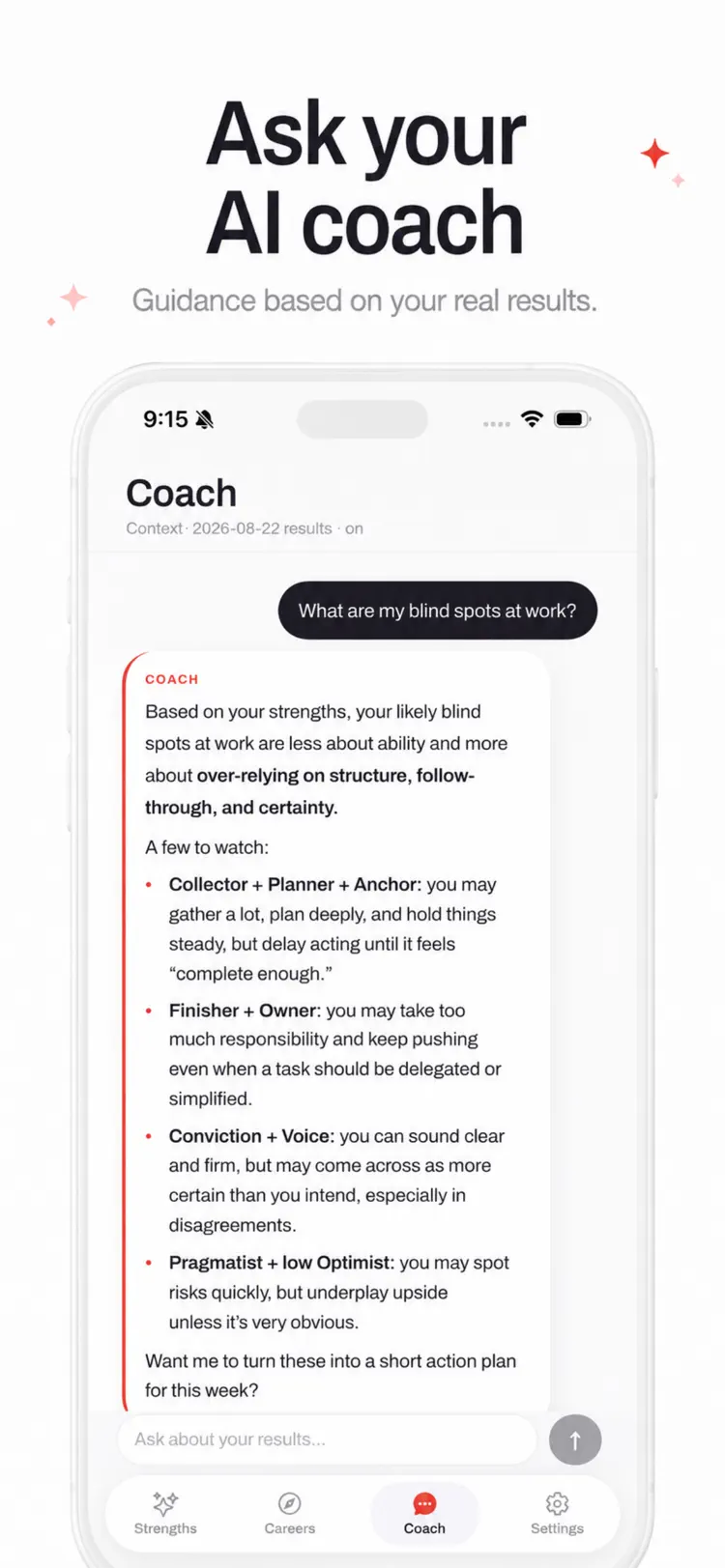 Personality Tests: Truepath saved results and sharing options
