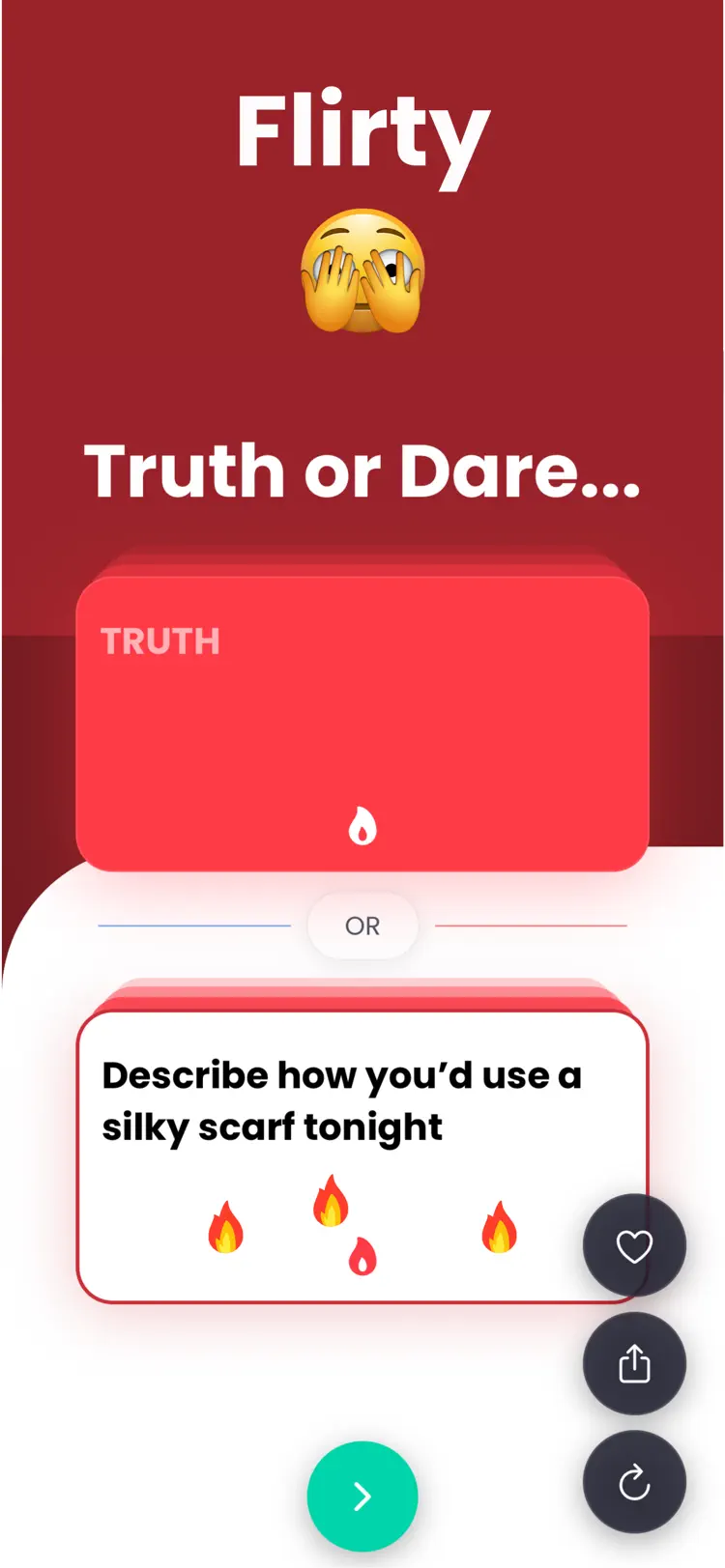 Truth or Dare: Dirty Pranks main tools and options on iPhone