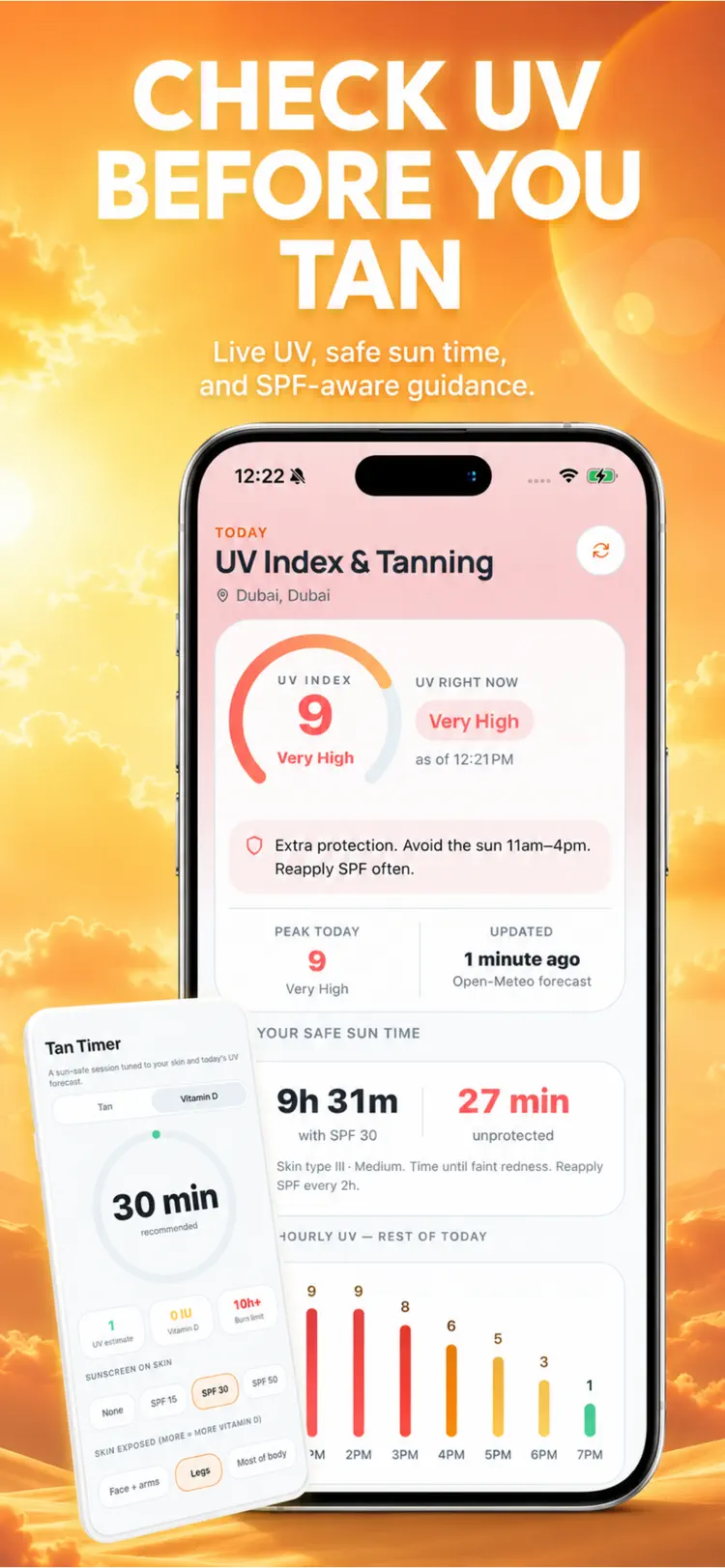 UV Index & Tanning workflow and result preview