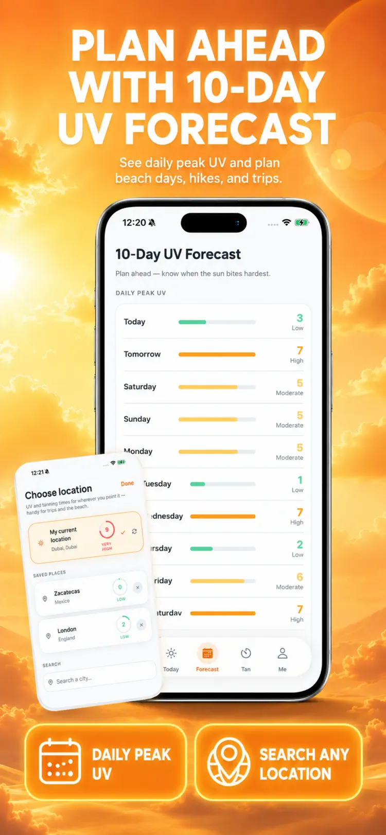UV Index & Tanning settings and feature screen