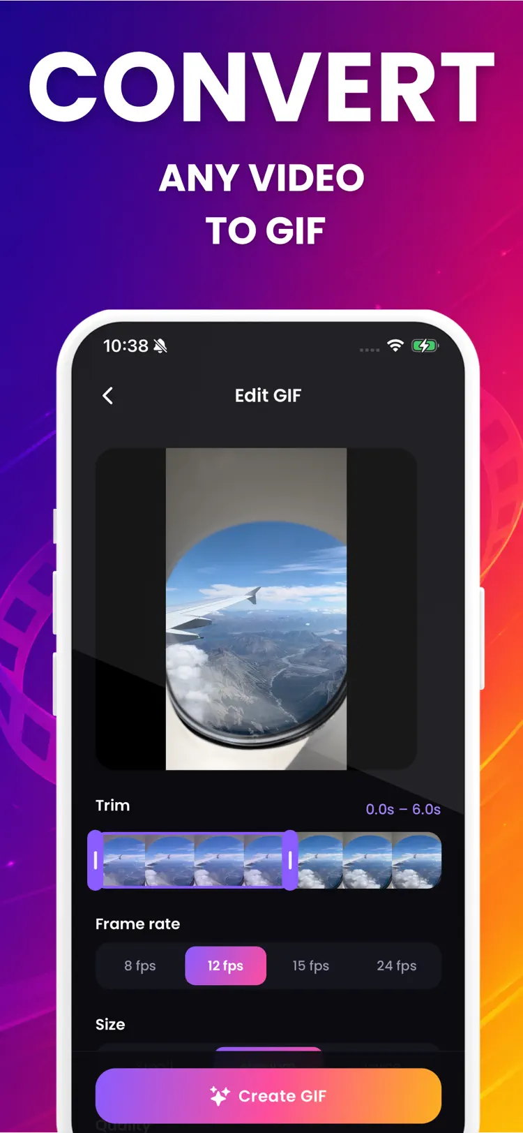 Video to GIF Converter - Maker iPhone app screen for turn videos into GIFs