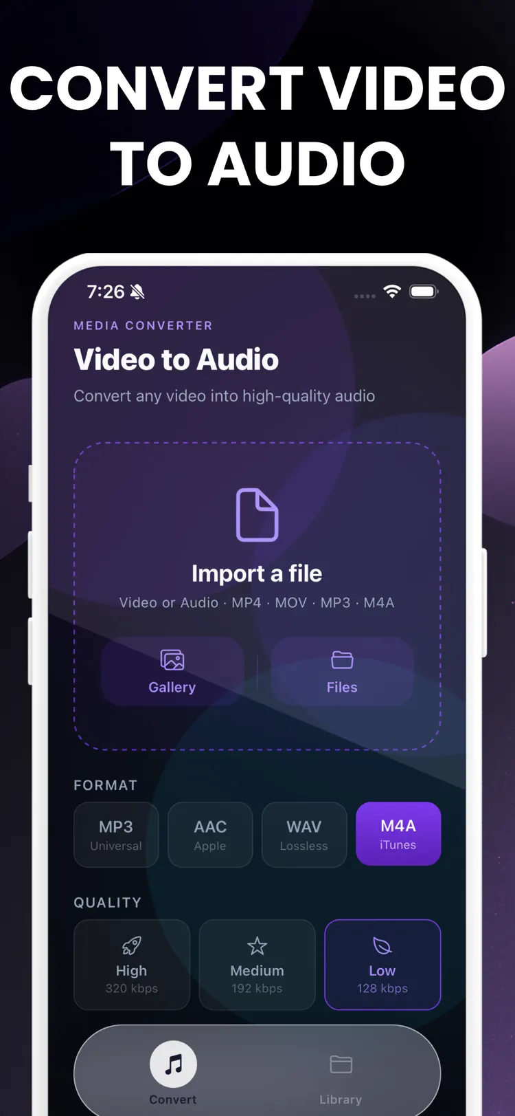 Video to mp3: Media Converter main tools and options on iPhone