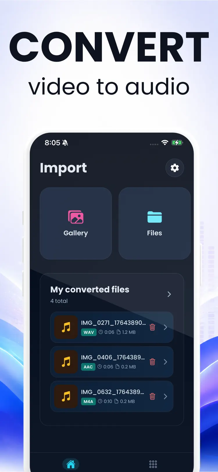 Conversion progress screen reaching 100% completed in the Video to MP3 app