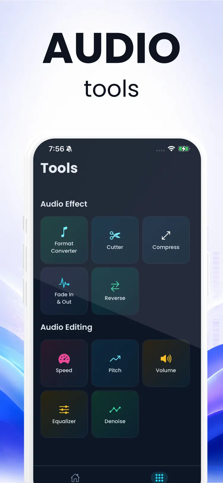 Trim screen for cutting audio length before saving
