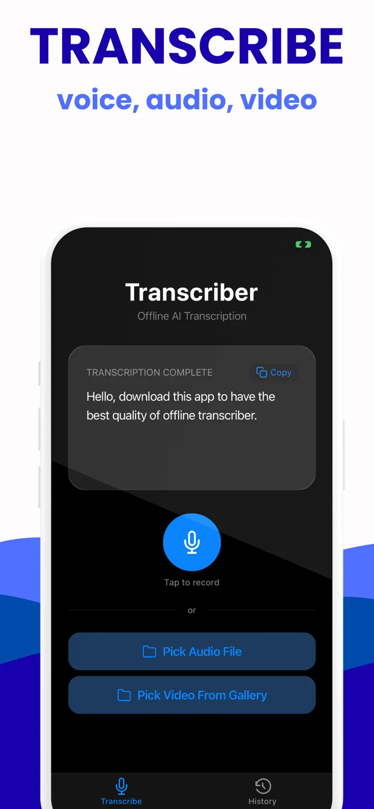 Video Transcriber: Audio Voice main tools and options on iPhone