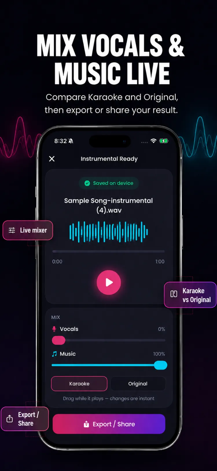 Vocal Remover - Music Splitter workflow and result preview