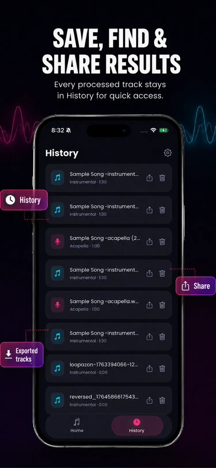 Vocal Remover - Music Splitter settings and feature screen
