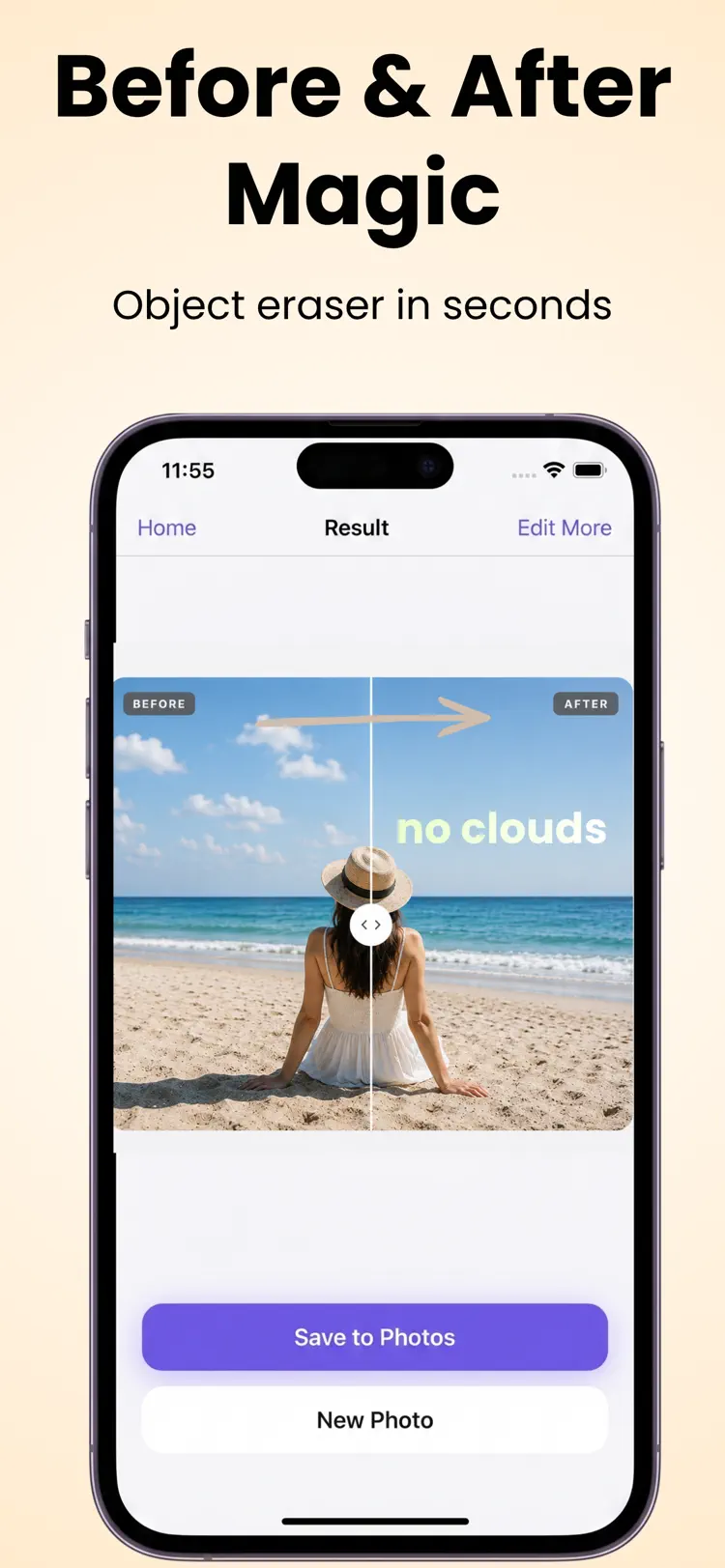 Watermark Maker: Erase Objects iPhone app screen for edit photos and manage watermarks