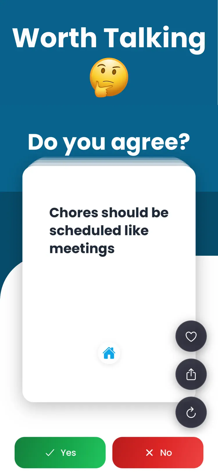 Yes or No: Couples Questions settings and feature screen