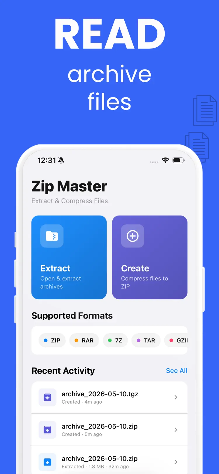 ZIP File Opener - UNZIP file main tools and options on iPhone