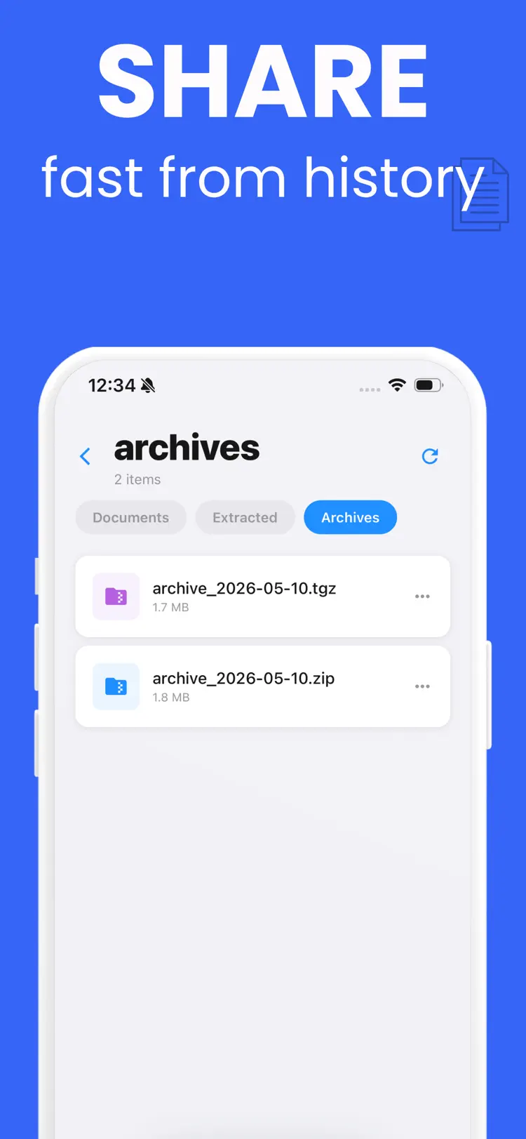 ZIP File Opener - UNZIP file saved results and sharing options